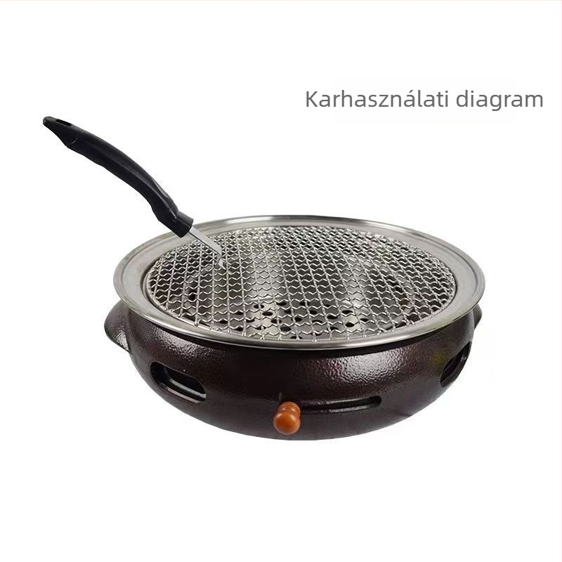 Rozsdamentes acél grill-emelő 22 cm-es fogantyúval, emelő rúd a grillsínekhez és hálófogóval, koreai stílus