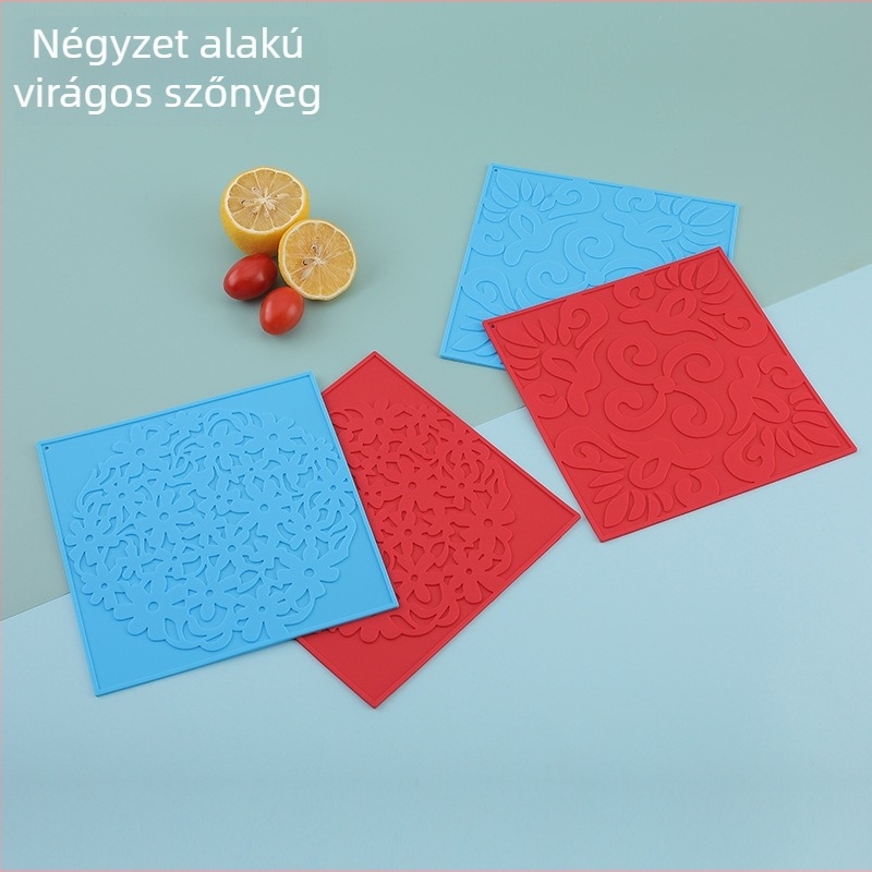 Szögletes szilikon hőálló alátét virágmintás, étkezőasztalhoz – forró edények alá, tálak és bögrék alátétei