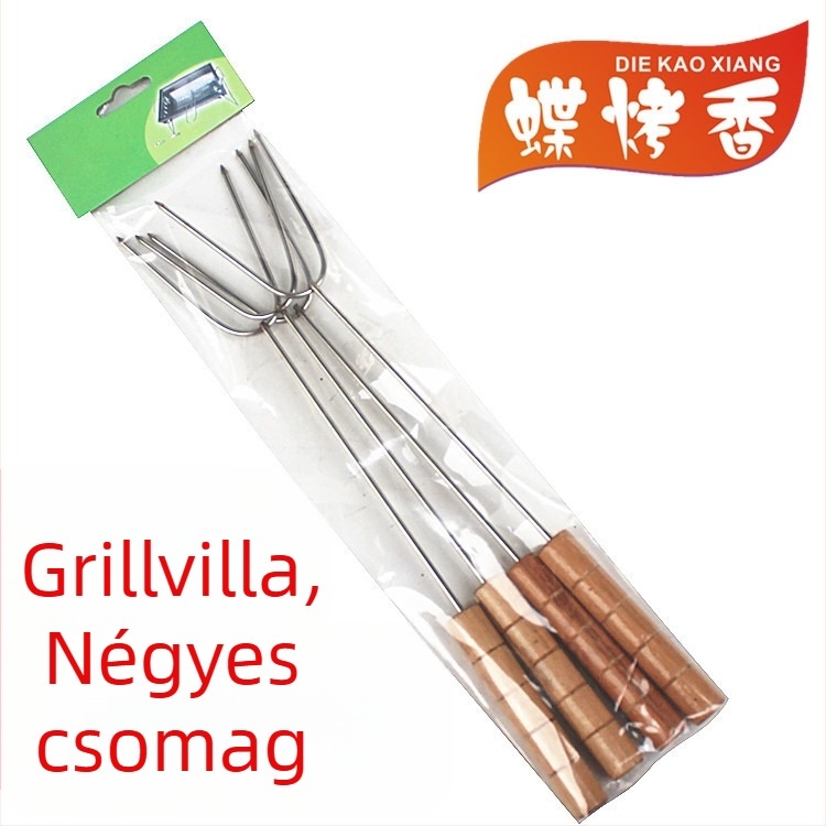 Rozsdamentes acélból készült U-szögű grillszúró villa, 4 darabos készlet, csirkeszárnyakhoz és csirkecomhoz