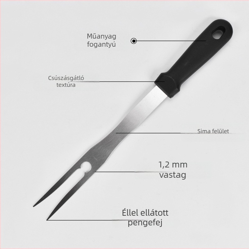 Kültéri BBQ villa rozsdamentes acélból, U‑alakú fa nyéllel, pillecukor nyársak és húsnyársak