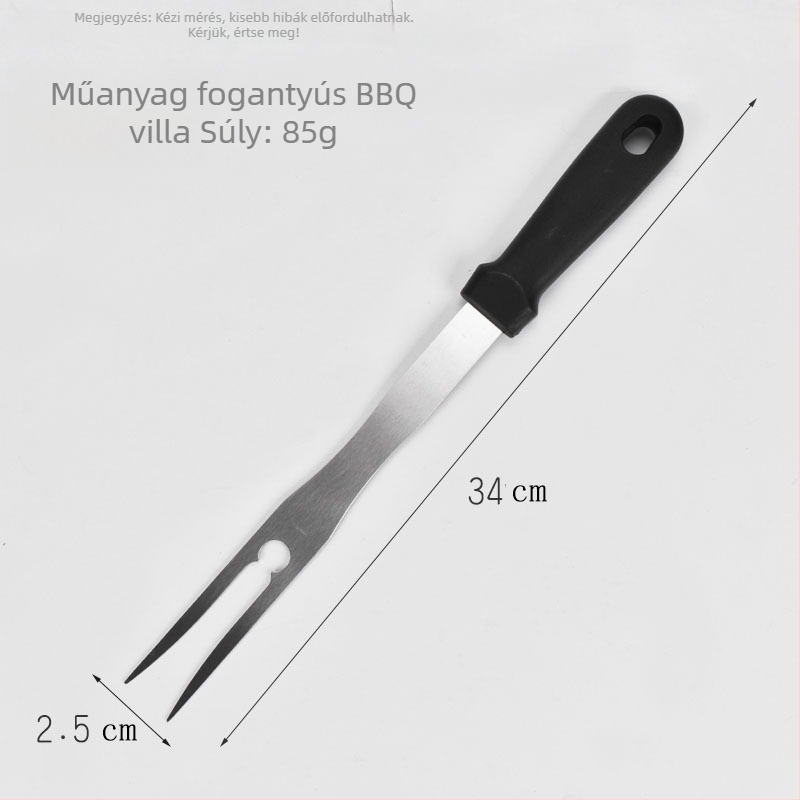 Kültéri BBQ villa rozsdamentes acélból, U‑alakú fa nyéllel, pillecukor nyársak és húsnyársak