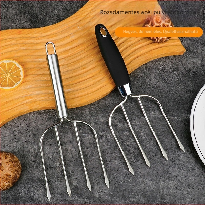 Vastag rozsdamentes acél sütővilla: csirke, pulyka, báránycomb, grill, nyársak, steak, sült bárány, sült kacsa