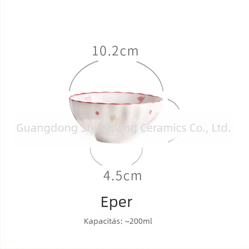 Porcelános tál, vintage vidéki stílus, eper motívummal, kreatív és aranyos dizájn, nagy kapacitású