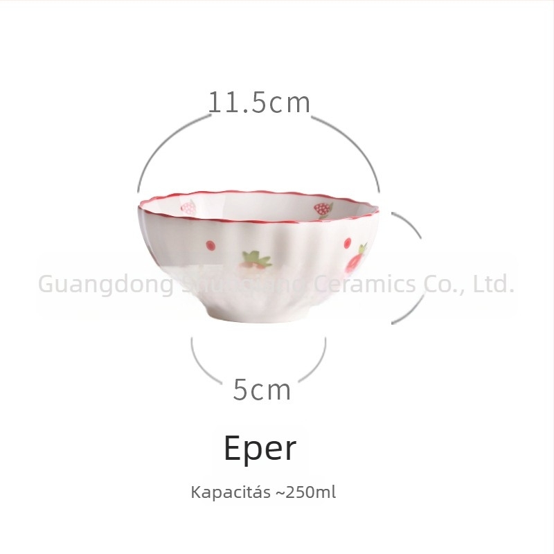 Porcelános tál, vintage vidéki stílus, eper motívummal, kreatív és aranyos dizájn, nagy kapacitású