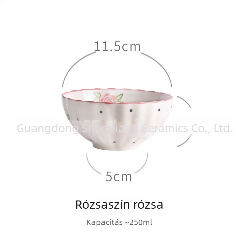 Porcelános tál, vintage vidéki stílus, eper motívummal, kreatív és aranyos dizájn, nagy kapacitású