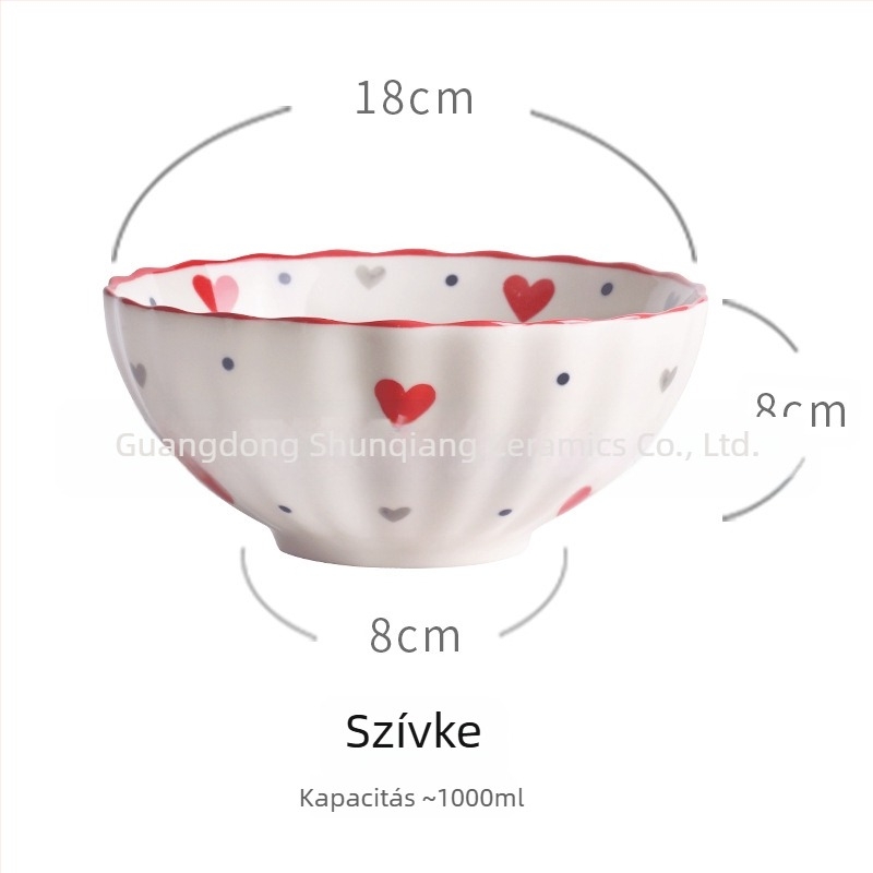 Porcelános tál, vintage vidéki stílus, eper motívummal, kreatív és aranyos dizájn, nagy kapacitású