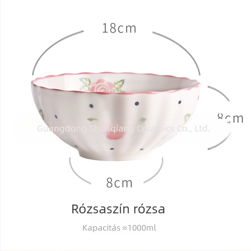 Porcelános tál, vintage vidéki stílus, eper motívummal, kreatív és aranyos dizájn, nagy kapacitású