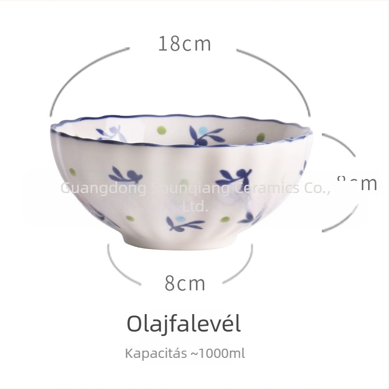 Porcelános tál, vintage vidéki stílus, eper motívummal, kreatív és aranyos dizájn, nagy kapacitású