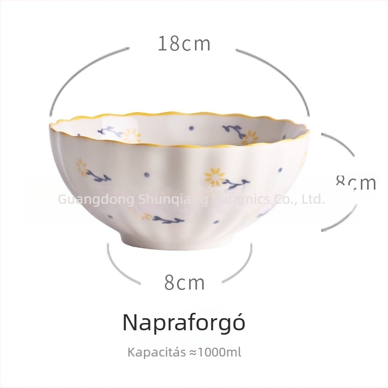 Porcelános tál, vintage vidéki stílus, eper motívummal, kreatív és aranyos dizájn, nagy kapacitású