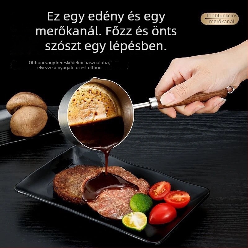 304 rozsdamentes acél mini tejfőző edény fa fogantyúval, tapadásmentes, sík aljzat