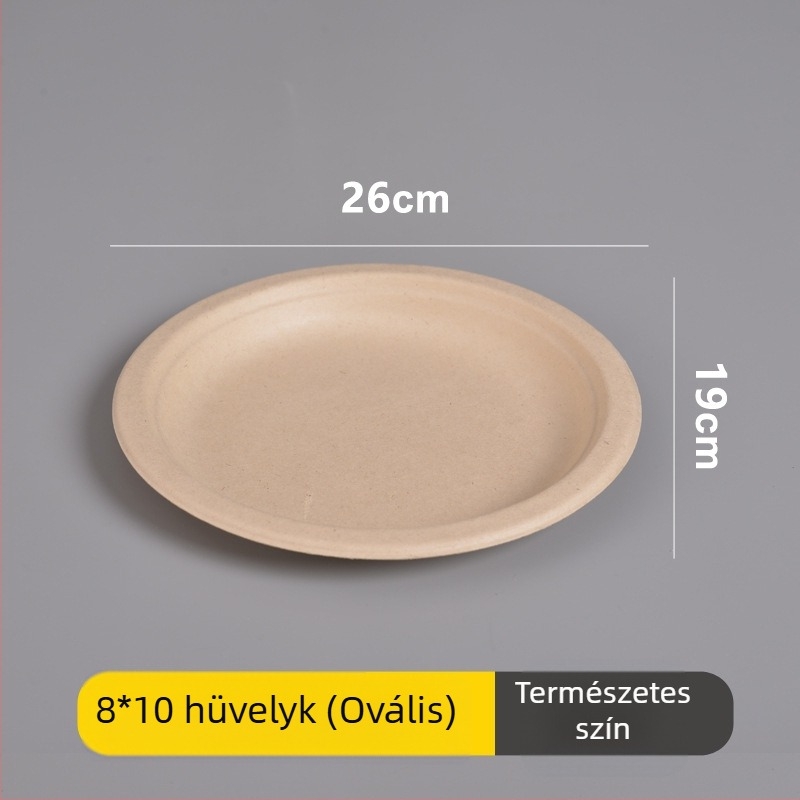 Egyszer használatos papírtál- és evőeszközkészlet: papírtál, papírból készült tál és evőpálcikák, cukornád rostból, kör alakú, 260–500 ml kapacitás, vastagított dizájn