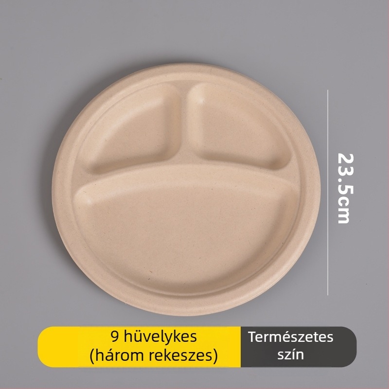 Egyszer használatos papírtál- és evőeszközkészlet: papírtál, papírból készült tál és evőpálcikák, cukornád rostból, kör alakú, 260–500 ml kapacitás, vastagított dizájn