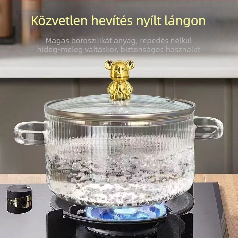 Mackó alakú boroszilikát üvegből készült elektromos főzőedény, két fogantyúval, átlátszó és hőálló, otthoni használatra