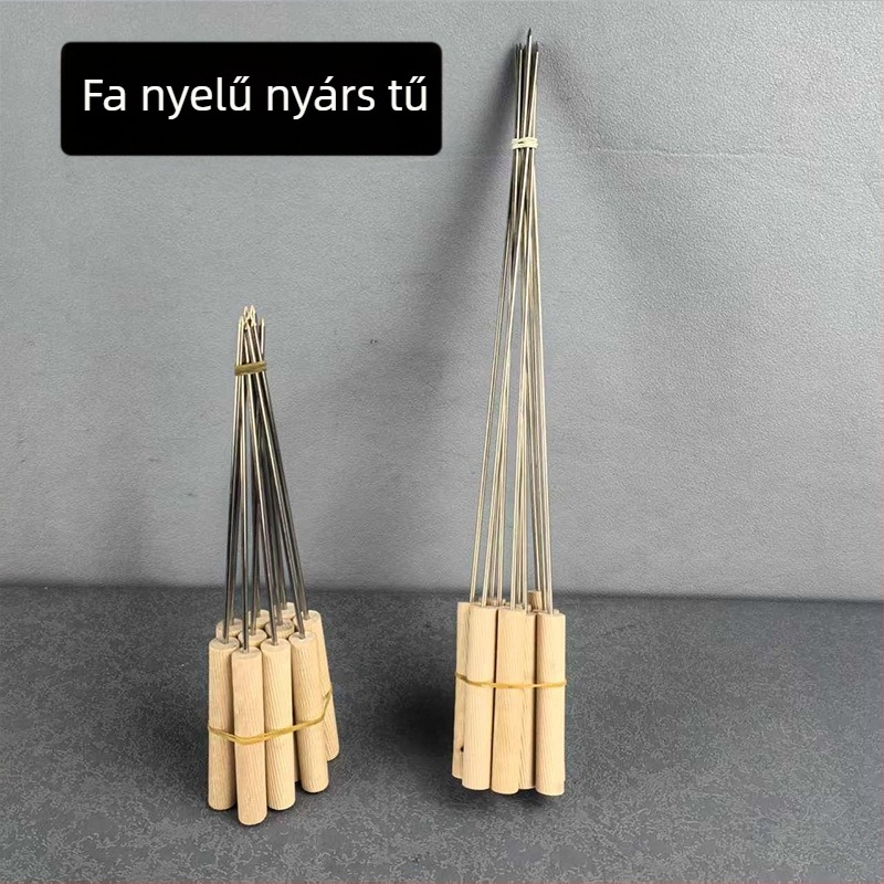 Fa nyelű rozsdamentes acél grillpálcikák, kerek fejűek, bárány- és húsételekhez