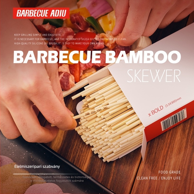 Élelmiszer-minőségű bambusz grillnyársak, egyszer használatosak, kézzel készített báránynyársakhoz