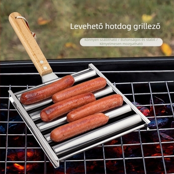 Kivehető grillsütő, kolbász görgő, rozsdamentes acél