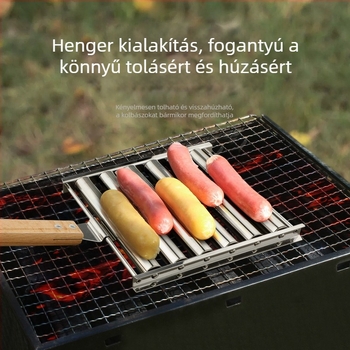 Kivehető grillsütő, kolbász görgő, rozsdamentes acél