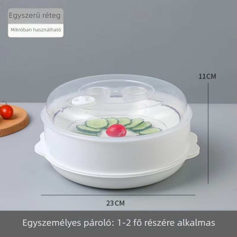 Új műanyag mikró gőzölő kosár fedővel, gőzölő rács étel és zsemle melegítéséhez, konyhai eszközök