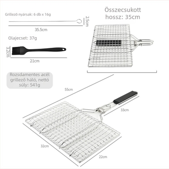 Rozsdamentes acél összecsukható grillrács, hordozható és szétszedhető, halakhoz és zöldségekhez, 430-as rozsdamentes acél