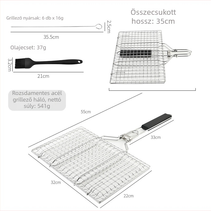 Rozsdamentes acél összecsukható grillrács, hordozható és szétszedhető, halakhoz és zöldségekhez, 430-as rozsdamentes acél