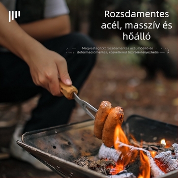Kültéri barbecue villa bükkfa fogantyúval és rozsdamentes acélból, U-alakú kempingezéshez