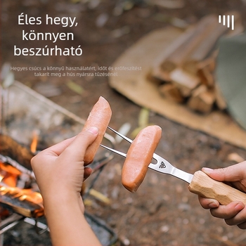 Kültéri barbecue villa bükkfa fogantyúval és rozsdamentes acélból, U-alakú kempingezéshez