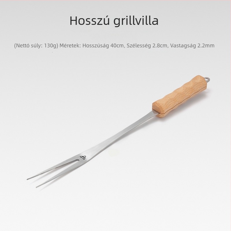 Kültéri barbecue villa bükkfa fogantyúval és rozsdamentes acélból, U-alakú kempingezéshez