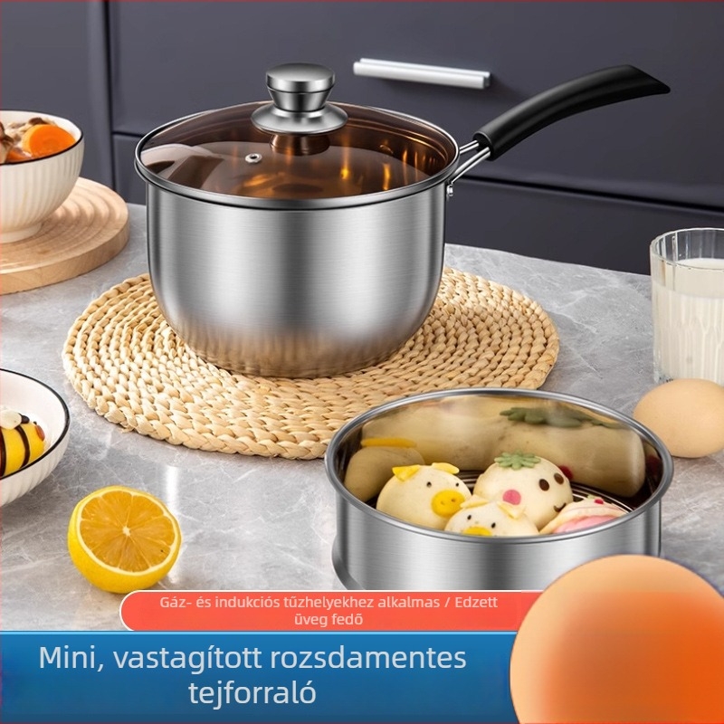 Rozsdamentes acélból készített megerősített tejfőző, gőzölő és leveses edény, háztartási használatra, 1,1–2 l