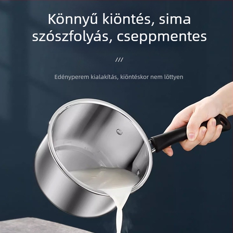 Rozsdamentes acélból készített megerősített tejfőző, gőzölő és leveses edény, háztartási használatra, 1,1–2 l
