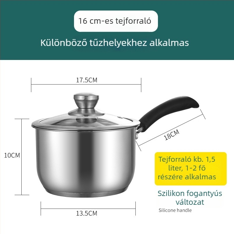 Rozsdamentes acélból készített megerősített tejfőző, gőzölő és leveses edény, háztartási használatra, 1,1–2 l