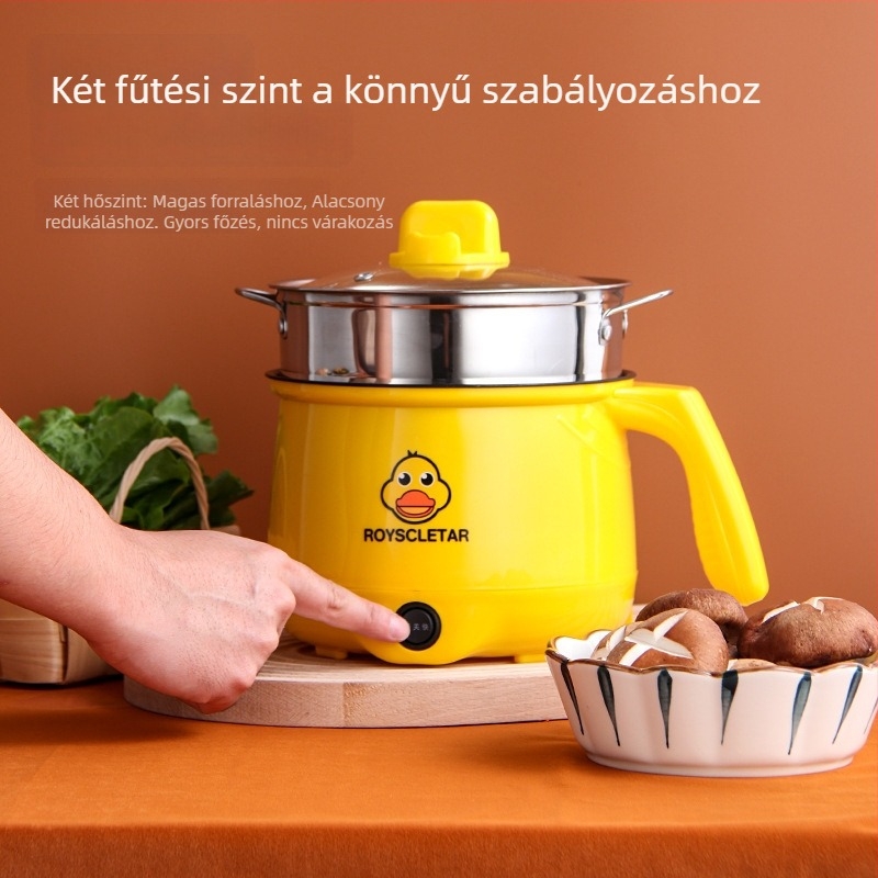Little Yellow Duck mini elektromos főzőedény – mindent egyben, tapadásmentes belső, 2 L kapacitás, sütés és pirítás, kollégiumi használatra