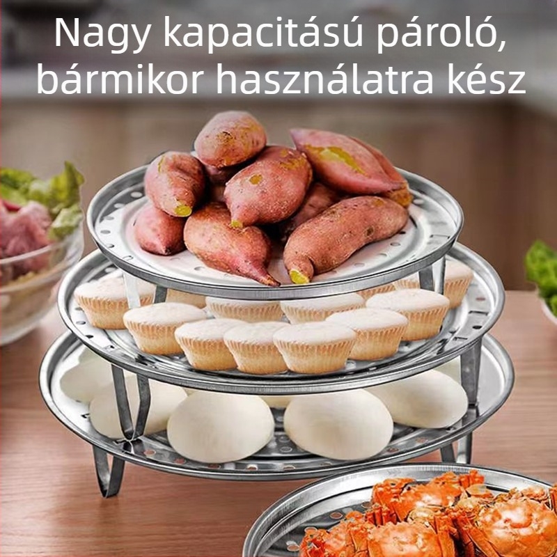 Rozsdamentes acél gőzölő készlet otthoni konyhához – gőzölő tálca, rács és kosár kenyérhez és gőzölt zsemlékhez
