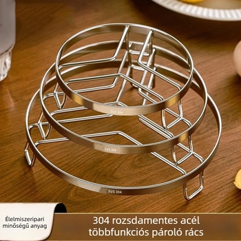 Rozsdamentes acél gőzölő rács kosárral és tálcával, otthoni használatra