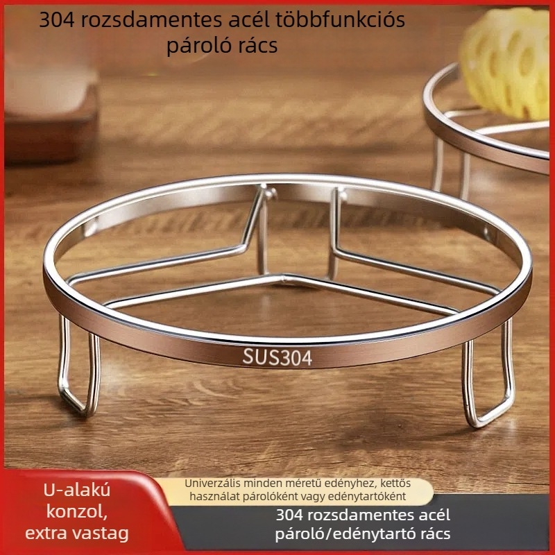 Rozsdamentes acél gőzölő rács kosárral és tálcával, otthoni használatra