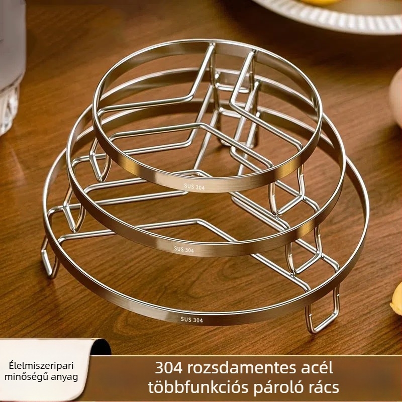 Rozsdamentes acél gőzölő rács kosárral és tálcával, otthoni használatra