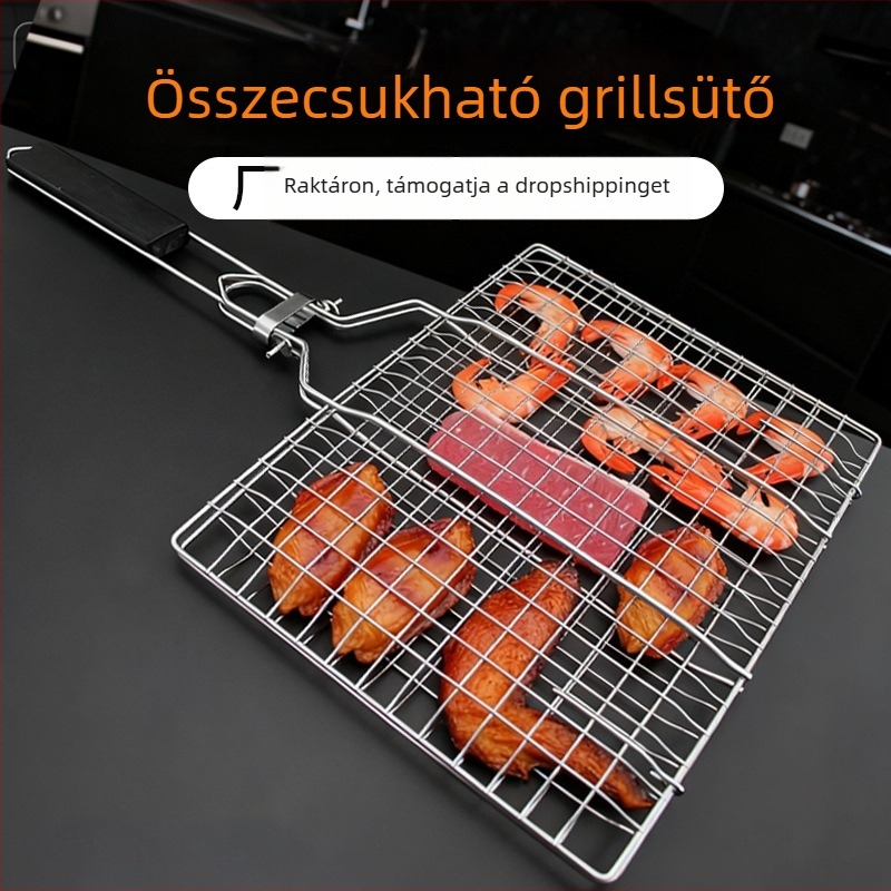 Összecsukható rozsdamentes acél grillklipsz, leválasztható, hordozható barbecue-kiegészítő halakhoz és húsokhoz, multifunkcionális grillrács