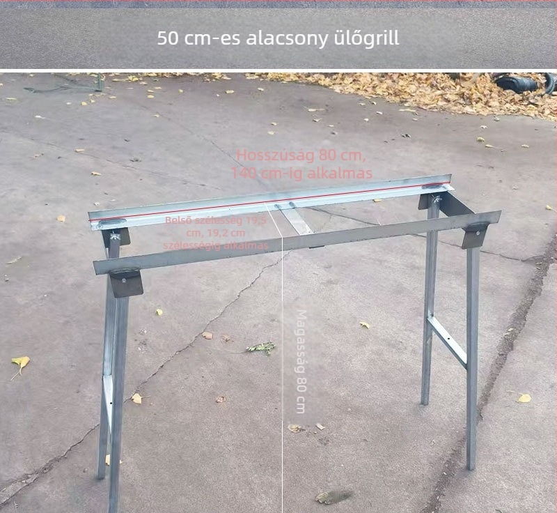 Összecsukható kültéri grill lábtartó polccal, emelt és megvastagodott lábakkal, többfunkciós