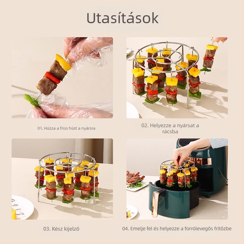 24 nyársas grillsütő – kör alakú rozsdamentes acélból