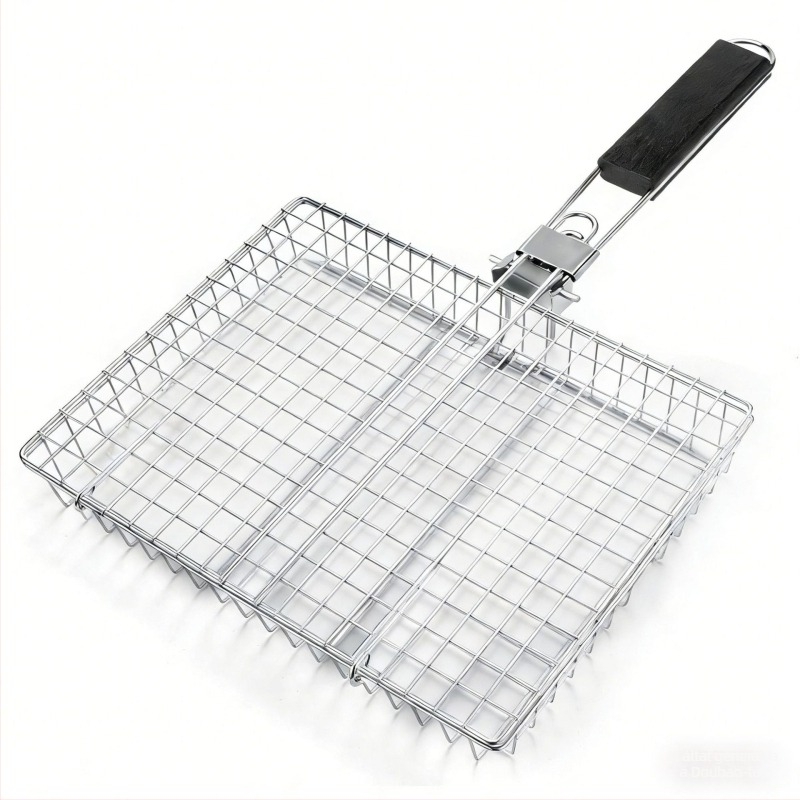 Összecsukható fogantyújú grillcsipesz, kültéri multifunkcionális grillrács rozsdamentes acélból, halaknak, húsnak és kukoricának