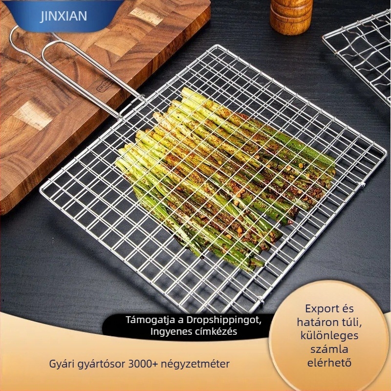 Rozsdamentes acél kültéri barbecue grillrács halcsipesz, zöldségklip, húsháló és összecsukható sütőedény