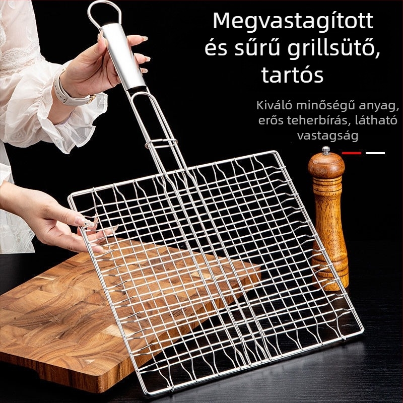 Rozsdamentes acél kültéri barbecue grillrács halcsipesz, zöldségklip, húsháló és összecsukható sütőedény