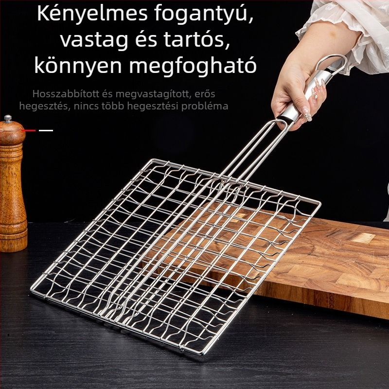 Rozsdamentes acél kültéri barbecue grillrács halcsipesz, zöldségklip, húsháló és összecsukható sütőedény