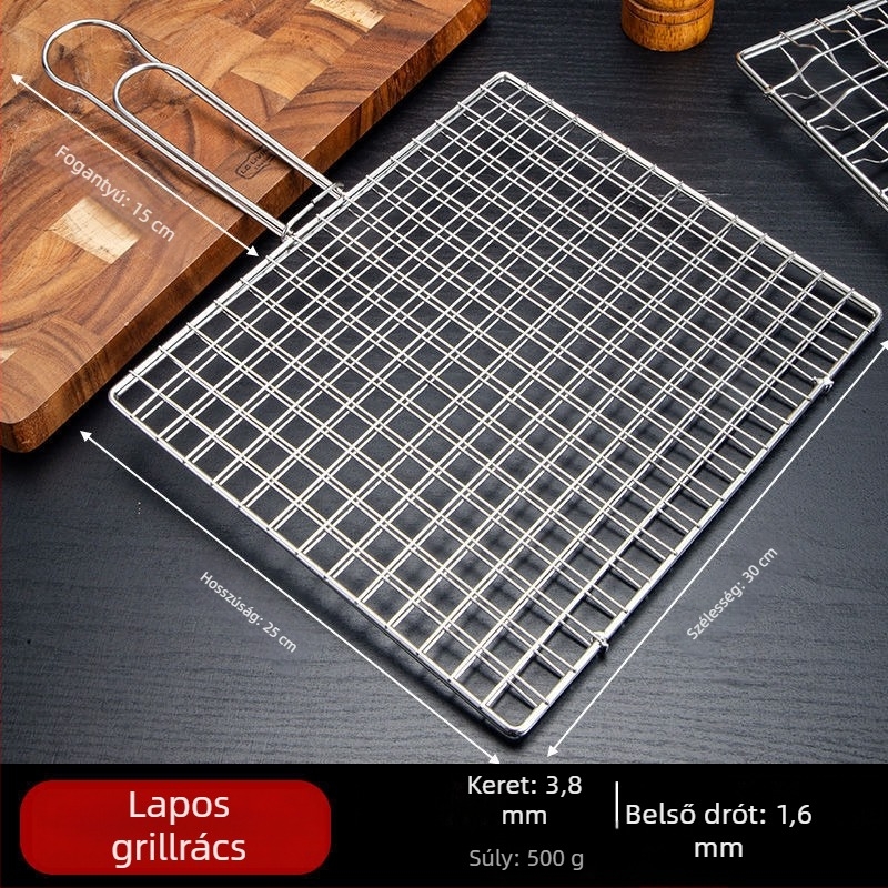 Rozsdamentes acél kültéri barbecue grillrács halcsipesz, zöldségklip, húsháló és összecsukható sütőedény