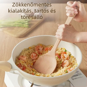 Hosszú nyelű fa spatula tapadásmentes serpenyőkhöz, magas hőállóságú