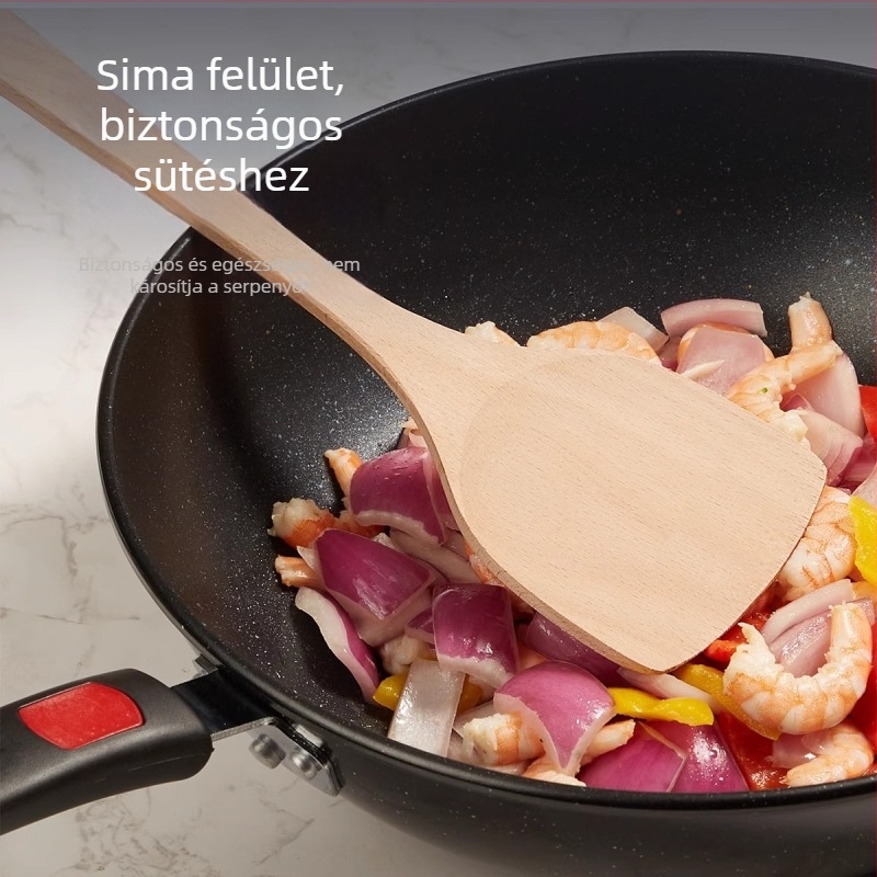 Hosszú nyelű fa spatula tapadásmentes serpenyőkhöz, magas hőállóságú