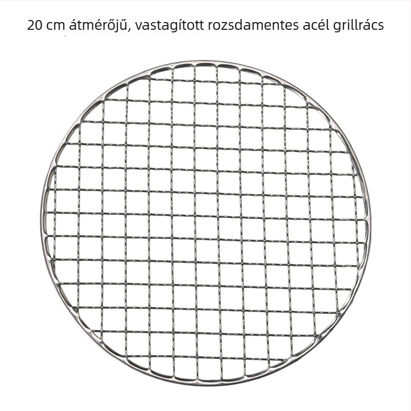 Rozsdamentes acél kör alakú grillháló, átmérő 20/22 cm, vastagított háló, grillhez szén- és fatüzelésű főzőhelyhez, teafőző háló