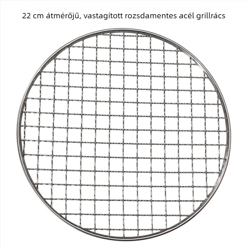 Rozsdamentes acél kör alakú grillháló, átmérő 20/22 cm, vastagított háló, grillhez szén- és fatüzelésű főzőhelyhez, teafőző háló