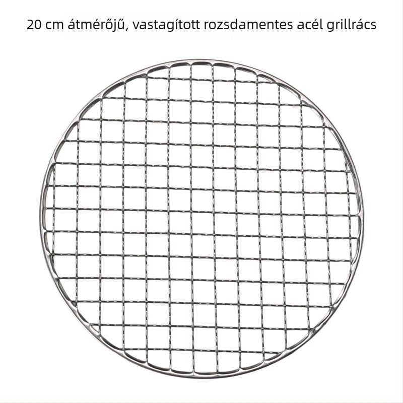 Rozsdamentes acél kör alakú grillháló, átmérő 20/22 cm, vastagított háló, grillhez szén- és fatüzelésű főzőhelyhez, teafőző háló