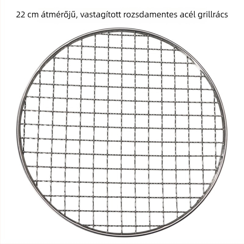 Rozsdamentes acél kör alakú grillháló, átmérő 20/22 cm, vastagított háló, grillhez szén- és fatüzelésű főzőhelyhez, teafőző háló