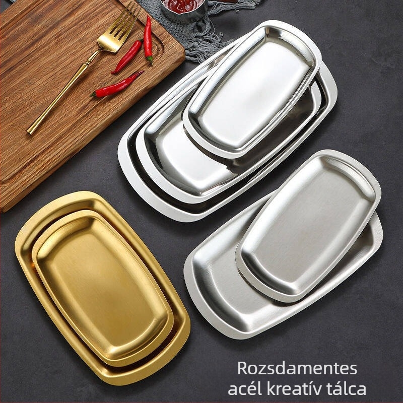 Koreai stílusú rozsdamentes acél grill tálca kereskedelmi nyugati éttermek és bárok számára, aszimmetrikus alakú steak tálalásához